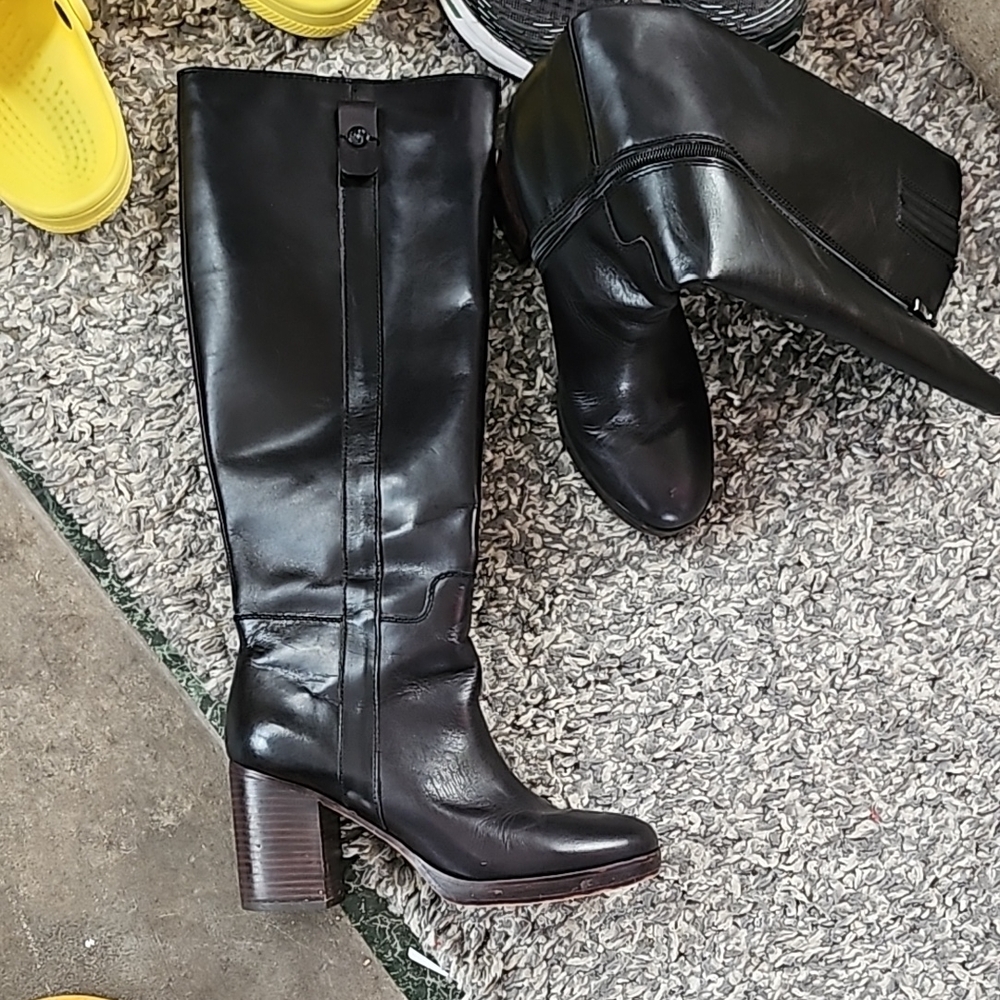 Black Leather Knee-High Boots